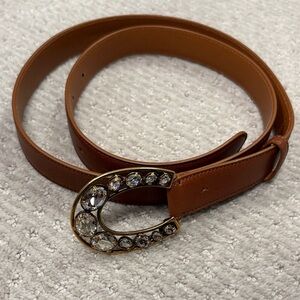 Ralph Lauren Crystal-Embellished Tan Leather Women's Belt